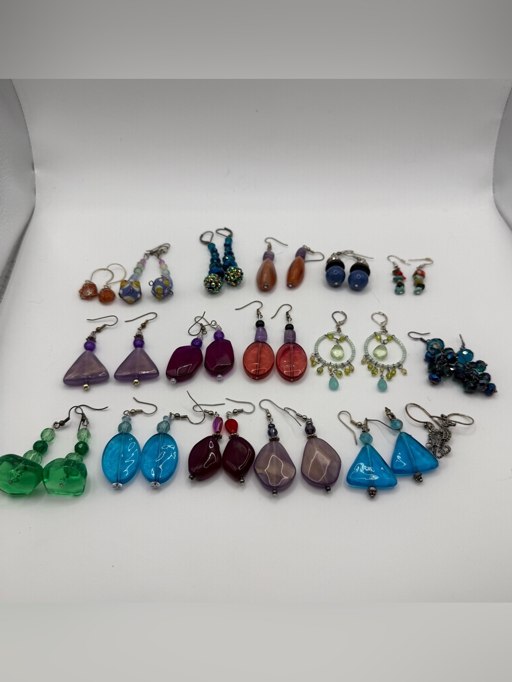 Set of 17 Handmade Multicolor Glass Drop Earrings